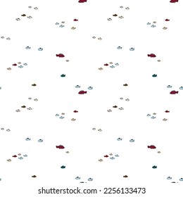 Colorful funny fish swimming in different directions. Cartoon style. Vector pattern on a transparent background.