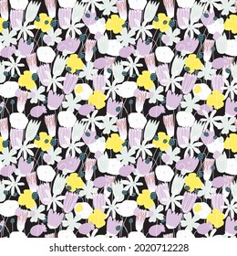 Colorful funny floral pattern. Template for gift paper, cover, textile design. Vector element of seamless pattern