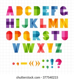 Colorful Funny Geometric Alphabet With Overlap Effect, Vector Illustration. For Kids Birthday Poster Or Logo.