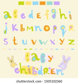 colorful funny letters for children's fonts are drawn by hand