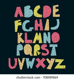 Colorful funny letters. Hand drawn cute alphabet. Vector illustration.