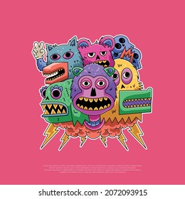 colorful funny monster illustration design