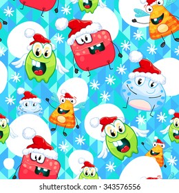 Colorful funny new year's seamless texture, background, pattern with aliens and monsters.