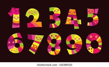 Colorful funny numbers, isolated on the dark background,good for beginners in math