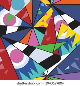 Colorful funny pattern in cartoon style triangle shape.Vector illustrations.