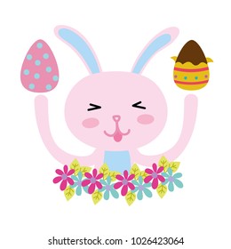 colorful funny rabbit animal with eggs easter decoration