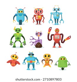 Colorful Funny Robots with Unique Designs Cartoon Illustration Collection