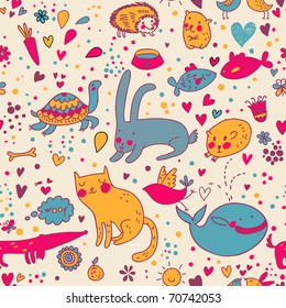 Colorful funny seamless pattern with animals