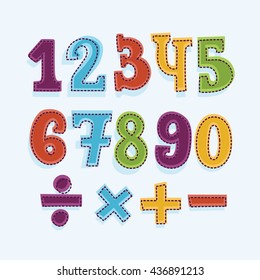 Colorful Funny set of Numbers Cartoon. Vector Collection