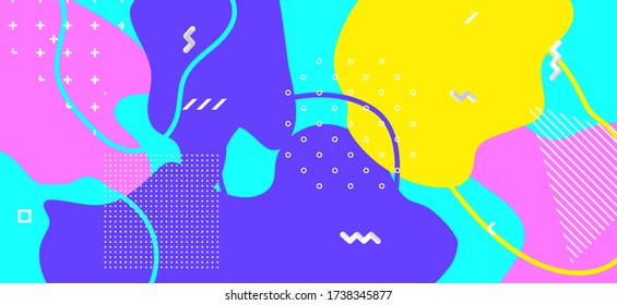 Colorful Funny Texture. Minimal Fluid Banner. Fashion Abstract Collage. Multicolor Geometric Illustration. Cool Texture. Trendy Wave Banner. Summer Geometric Composition. Bright Child Pattern.