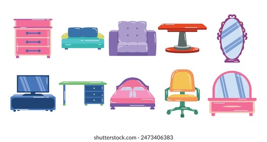 Colorful Furniture Vector Set Collection