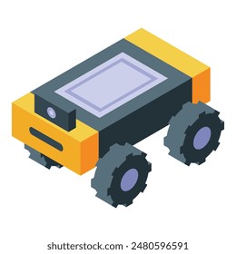 Colorful and futuristic isometric cartoon robot car illustration with cute and playful design, perfect for children's entertainment and technology concept