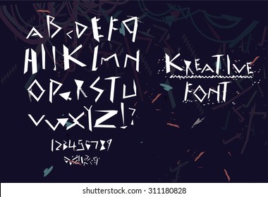 Colorful futuristic minced font with geometric elements doodles