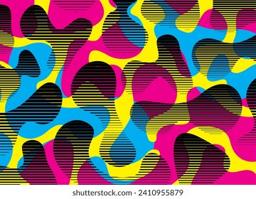 Colorful futuristic pattern. Liquid forms. Striped gradient. Vector neon background in minimalist style. Bright hipster poster. semitone
