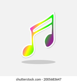 Colorful and futuristic play button with musical note vector illustration. Entertainment entertainment logo concept. Isolated on white color background. Rainbow Multicolor Gradient.