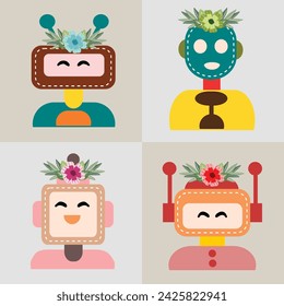 A Colorful Futuristic Robot Avatar Vector Set with Happy Face