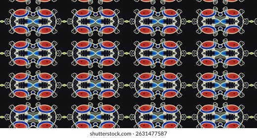Colorful Futuristic Robot Pattern on Dark Background – Sci-Fi Technology Motif