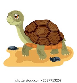 Colorful Galapagos tortoise in cartoon style, vector illustration on white background.