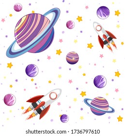 Colorful galaxy space and planets set illustration