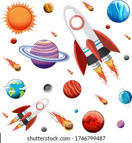 Colorful galaxy space and planets set illustration