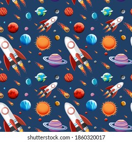 Colorful galaxy space and planets set seamless illustration