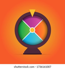 Colorful gambling game, fortune wheel illustration. Casino spin and win slot machine sign. Random win. Money betting. Isolated compass icon. 