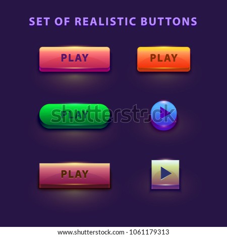 Colorful Game Buttons. Vector GUI elements for mobile games
