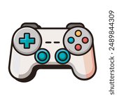 Colorful Game Controller Icon Vector Illustration. Retro Gaming Controller Detailed Vector Art. Cartoon Style Game Controller