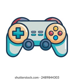 Colorful Game Controller Icon Vector Illustration. Retro Gaming Controller Detailed Vector Art. Cartoon Style Game Controller