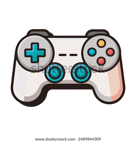 Colorful Game Controller Icon Vector Illustration. Retro Gaming Controller Detailed Vector Art. Cartoon Style Game Controller