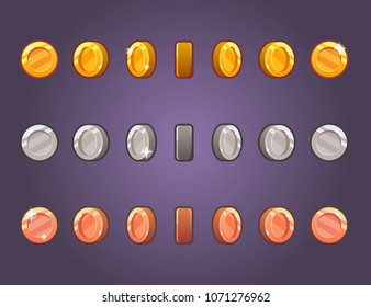 Colorful game icons set of gold, silver and bronze coins. Ready to animation.  isolated. vector ilustration
