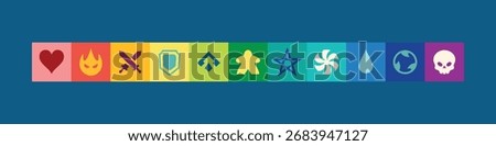 Colorful game interface icons set. Board game design elements. Vector illustration