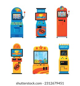 Colorful Game Machine Arcade for Gambling Vector Set