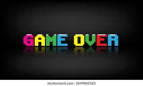 Jogo colorido over.Game Sobre texto no fundo escuro.8 bit jogo game.retro.	