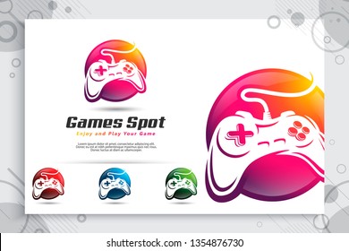 colorful game spot vector logo with modern style concept ,  illustration of joystick circle as a symbol icon of game spot use for template digital in corporate