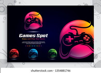 colorido logotipo vectorial de punto de juego con el concepto de estilo moderno , ilustración de círculo de joystick como símbolo icono del uso de spot de juego para plantillas digitales en la empresa