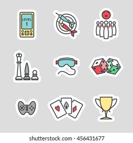 Colorful game stickers collection. Line icons vector set