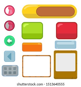 Colorful game user interface asset pack. Cute cartoon funny style. Panel, button. Eps 8 compatible. no gradient. no transparency - Vector