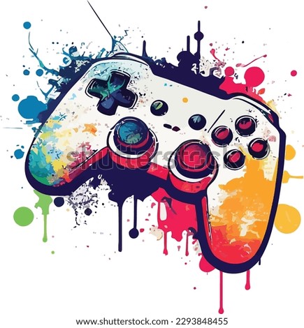 A colorful gaming controller with a rainbow colored controller on it.