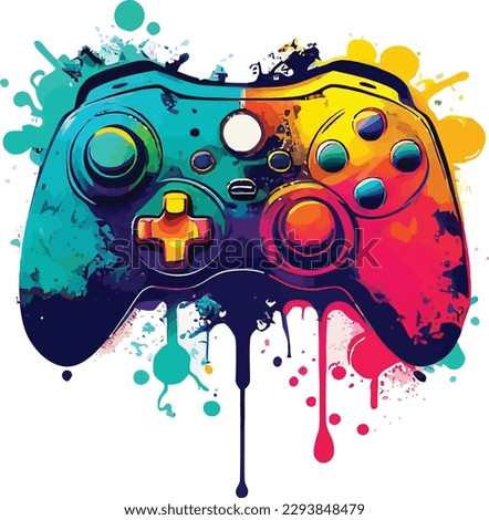 A colorful gaming controller with a rainbow colored controller on it.