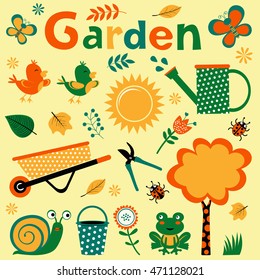 Colorful garden elements cute composition
