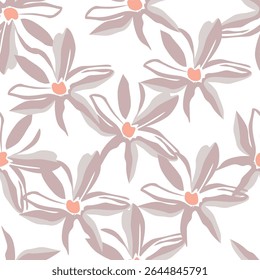 Colorful garden with flowers and leaves, Botanical seamless pattern, Vector background for for textile, fabric, wrapping paper, linens, wallpaper etc