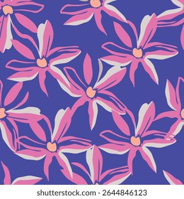 Colorful garden with flowers and leaves, Botanical seamless pattern, Vector background for for textile, fabric, wrapping paper, linens, wallpaper etc