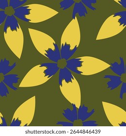 Colorful garden with flowers and leaves, Botanical seamless pattern, Vector background for for textile, fabric, wrapping paper, linens, wallpaper etc
