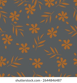 Colorful garden with flowers and leaves, Botanical seamless pattern, Vector background for for textile, fabric, wrapping paper, linens, wallpaper etc