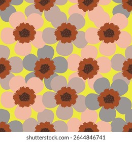 Colorful garden with flowers and leaves, Botanical seamless pattern, Vector background for for textile, fabric, wrapping paper, linens, wallpaper etc