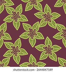 Colorful garden with flowers and leaves, Botanical seamless pattern, Vector background for for textile, fabric, wrapping paper, linens, wallpaper etc