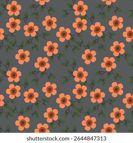 Colorful garden with flowers and leaves, Botanical seamless pattern, Vector background for for textile, fabric, wrapping paper, linens, wallpaper etc