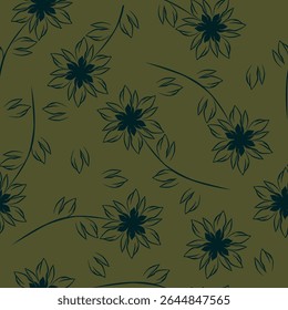 Colorful garden with flowers and leaves, Botanical seamless pattern, Vector background for for textile, fabric, wrapping paper, linens, wallpaper etc