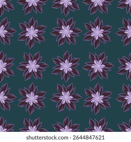 Colorful garden with flowers and leaves, Botanical seamless pattern, Vector background for for textile, fabric, wrapping paper, linens, wallpaper etc